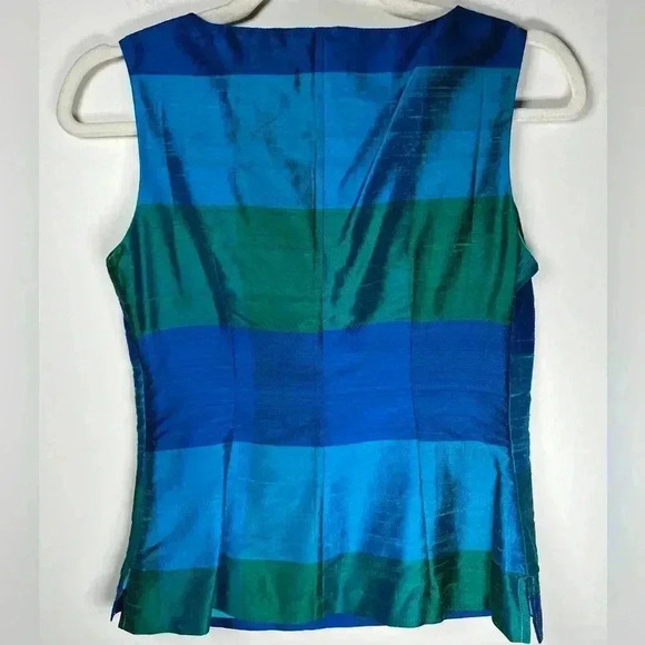 Talbots Sleeveless Blouse 100% Silk Jewel Toned Striped Women’s Size 2P (Petite) - Picture 3 of 7